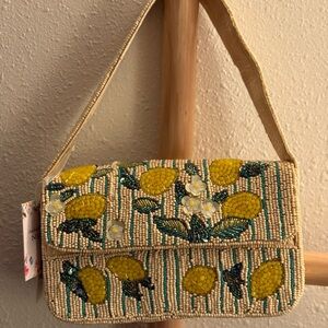 Stripes & Lemons Beaded Bag